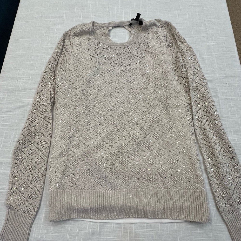 White House Black Market Gold Beaded Sweater